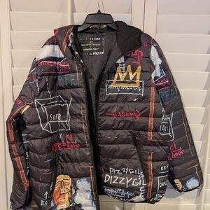 Jean-Michel Basquiat Black Graffiti Puffer Jacket